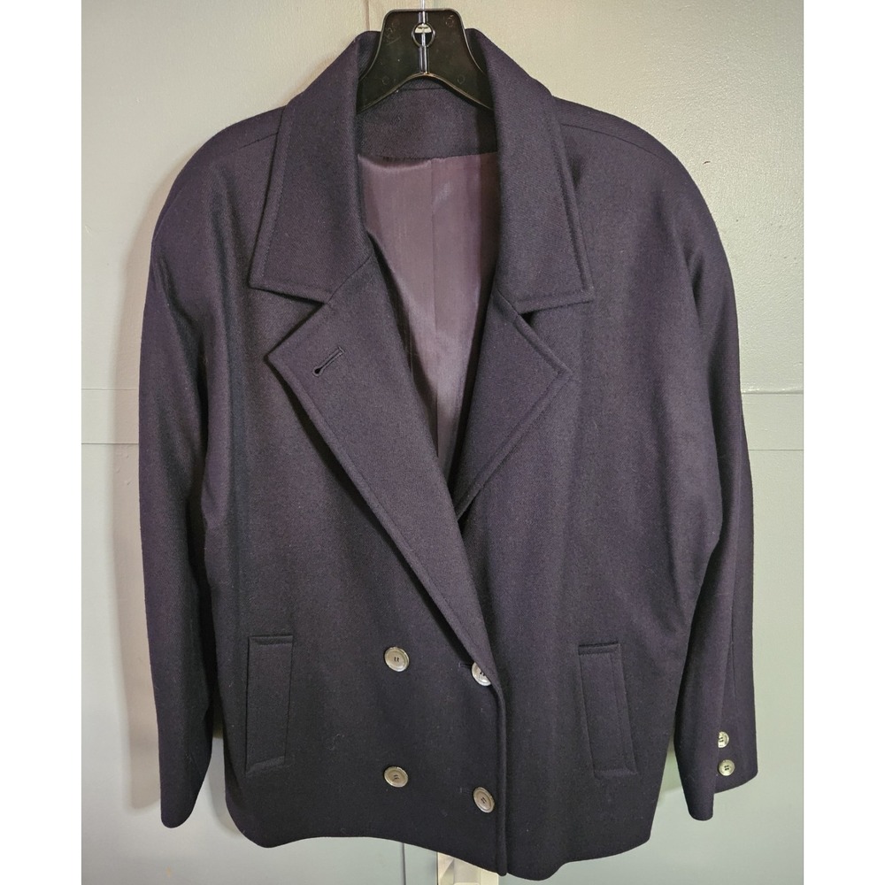 Fashionbilt Vintage Women's Coat 100% Wool Size XL Made‎ In USA Blue Button Up